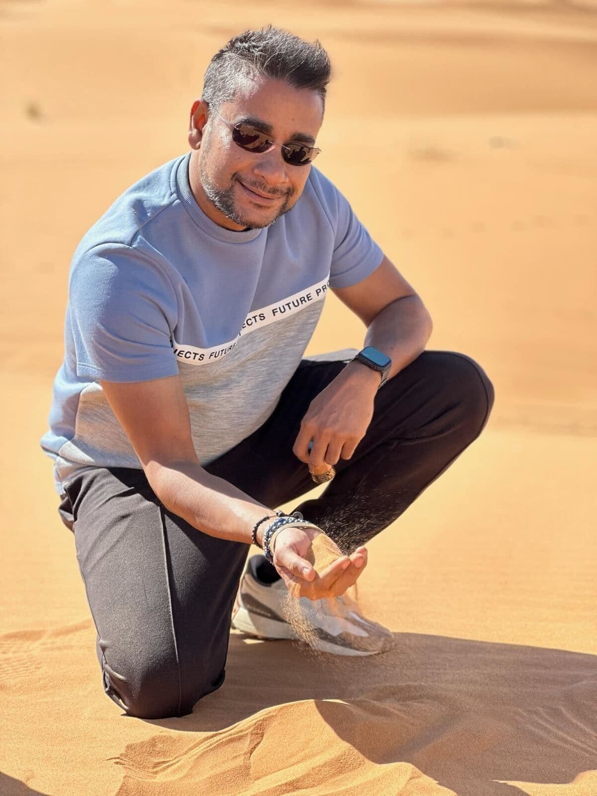 Prattyush in desert in Morocco